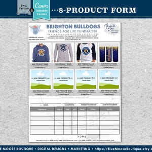 8 PRODUCT • Fundraiser Order Form Designs • DIY 8-Up • Canva-Editable • School PTA • Flyers Templates • Digital Download Files png