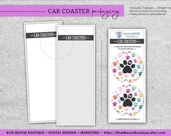 2 CAR COASTER PACKAGING Designs • Straight Top Edge • Doubles • Print & Cut or Hand-Trim • Digital Download • Template Sublimation File png
