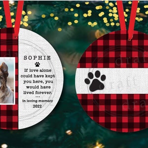 Pet Memorial • 2 Designs • Buffalo Plaid Dog Ornament • If Love Alone • Space to Personalize • Sublimation Digital Download Design - png