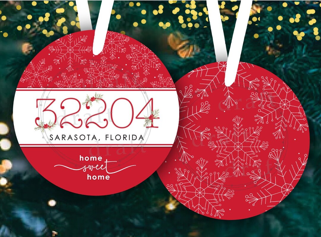 Round ZIP CODE Christmas Ornament Designs 22 Image Bundle Circle Holly Personalize Sublimation