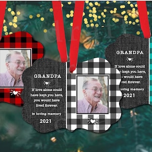 Bundle of 3 Memorial Designs • Personalized Christmas Ornament • With Photo • Buffalo Plaid • Sublimation Digital Design Download File PNG