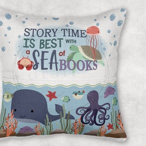 OCEAN • Book Pillow Design • 8"H Pocket • Under the Sea • Sea Creatures • Reading Story Book Sublimation Design png Files - Digital Download