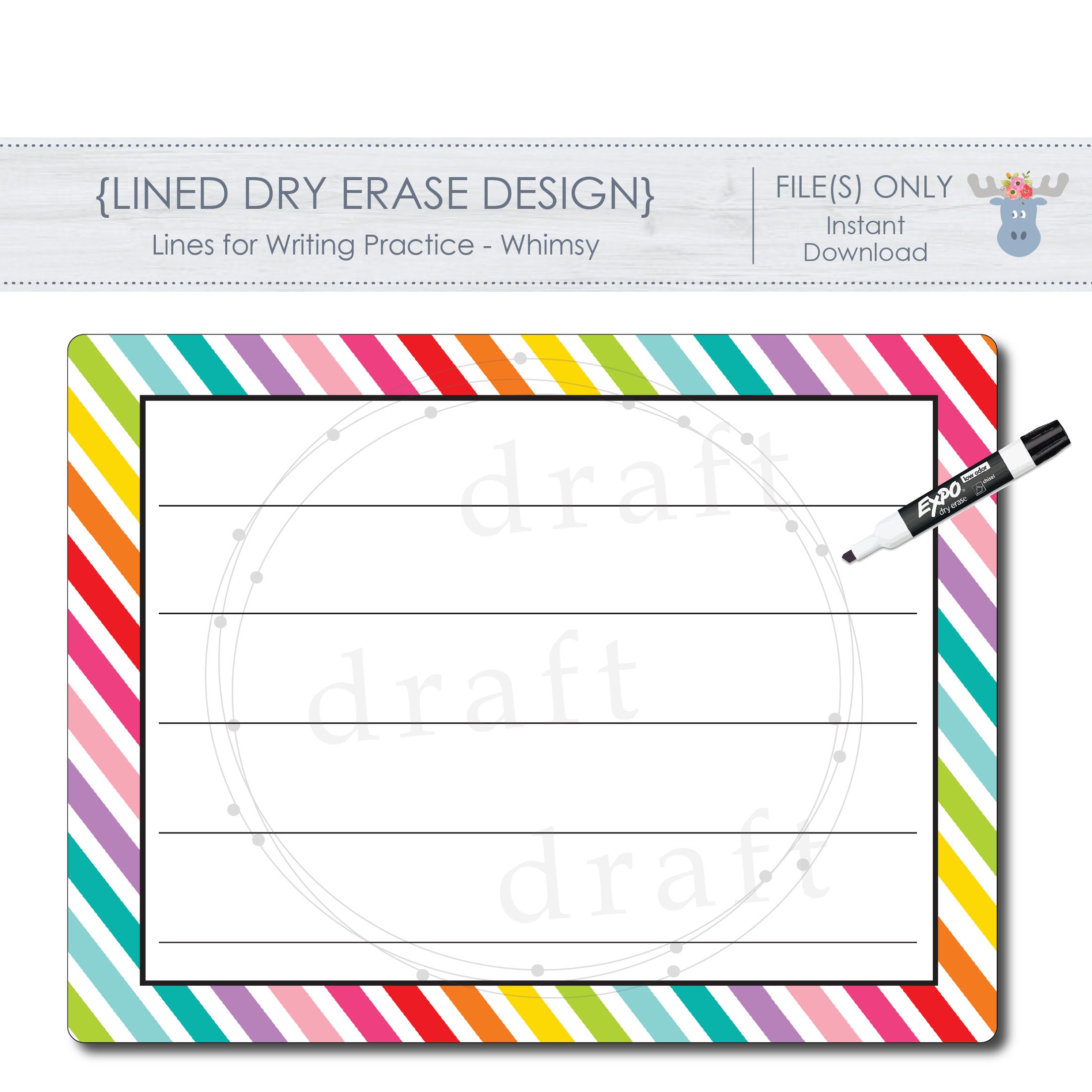 LINED Dry Erase Design Alphabet Practice Board Whimsy Etsy
