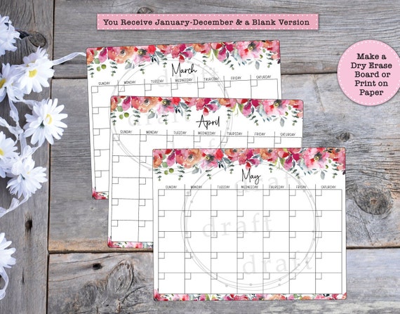 Monthly Calendar Designs 13 Designs Print on Paper or | Etsy