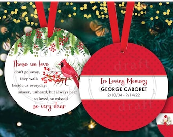 3 Cardinal Memorial Ornament Designs • Those We Love Don&#39;t Go Away, They Walk Beside Us Everyday • Download Template Sublimation png