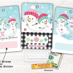 3 WEIHNACHTEN Urlaub Geschenkkarten Designs • Glückliche Schneemänner • Befestigen Sie gerolltes Geld oder Lippenbalsam • Sublimation Digital Download Datei PNG
