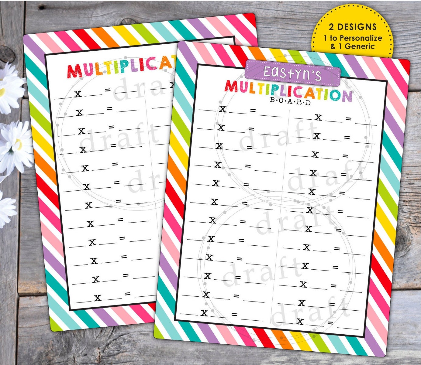 Blank MULTIPLICATION • Practice Boards ==> Whimsy Colors • Dry Erase Board • Math Practice • Sublimation Digital File png