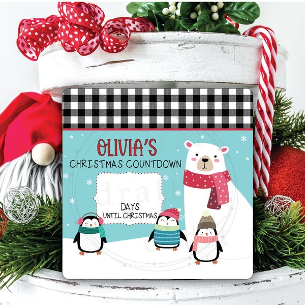 Christmas Countdown with Polar Bear - Personalized - Days Until Christmas • 6x6 Square • Digital Download Sublimation Png File
