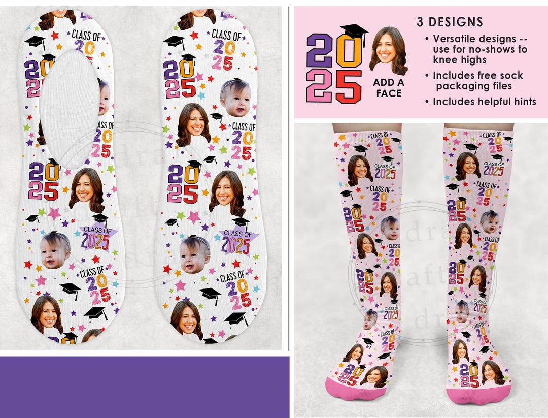 2025 GRADUATION SOCKS Designs - Add a Face • Whimsy • Personalize W ...