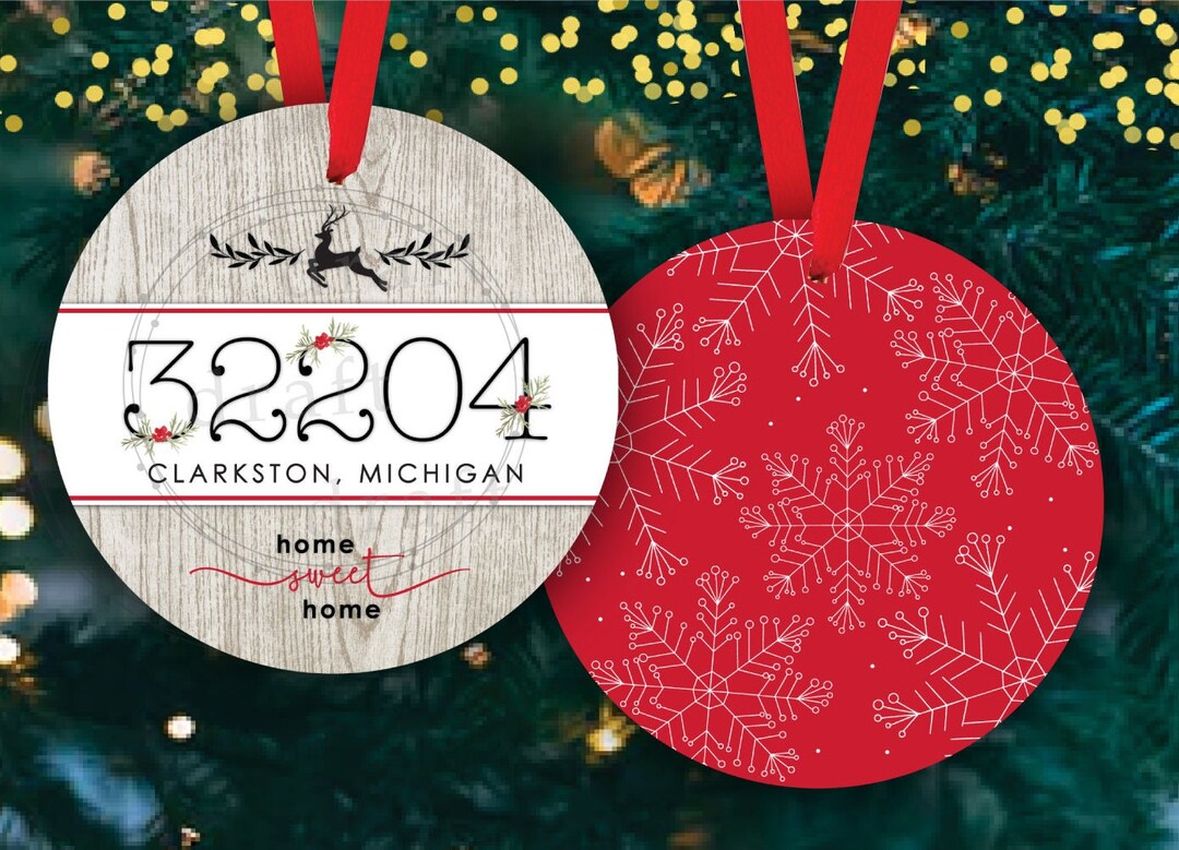 Round ZIP CODE Christmas Ornament Designs 22 Image Bundle Circle Wood Holly Personalize
