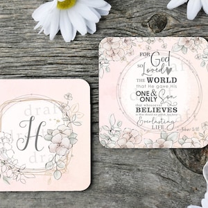 Christian Square Coaster Designs • Floral • Flowers • Bible John 3:16 • Watercolor • Sublimation Digital Download png File