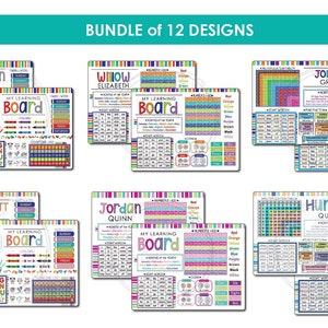 LEARNING BOARD BUNDLE of 12 Designs •  Dry Erase Boards • Multiplication • Sight Words • Sublimation Template File Digital Downloads - png
