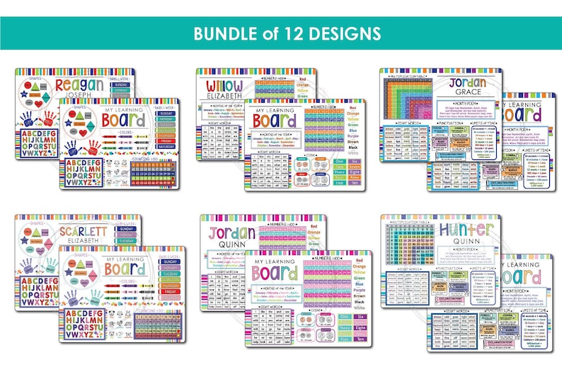 LEARNING BOARD BUNDLE of 12 Designs • Dry Erase Boards • Multiplication ...
