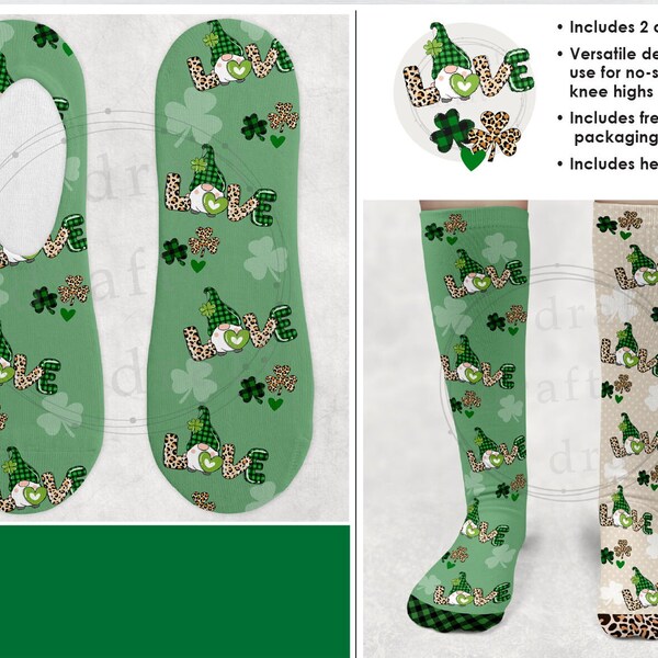 2 - ST. PATRICK'S DAY Sock Designs • St. Patty's Day • Gnome • Leopard Buffalo Plaid • Sublimation Template • Digital Download • png file