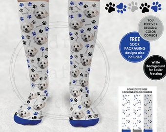 DOG Sock Designs >> Fun & Silly Sock Designs 3 Templates Sublimation • png files • Add a Dogs / Pet Face - Digital Download