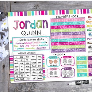 K-1 Grade LEARNING BOARD • Kindergarten - 1st Grade • Dry Erase • Months • Sight Words • Coins - Sublimation File png