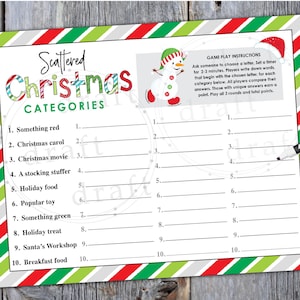 Christmas SCATTERED CATEGORIES - Family &quot;Board&quot; Game • Dry Erase Board • Fun Car Trip Friendly Sublimation Digital Download File png