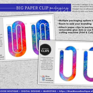 DUBBELSPEL | Grote paperclip VERPAKKING Ontwerpen • Rechte bovenkant • Extra grote paperclip • Sjabloon • Afdrukken en knippen of schaar • Sublimatiebestand, png