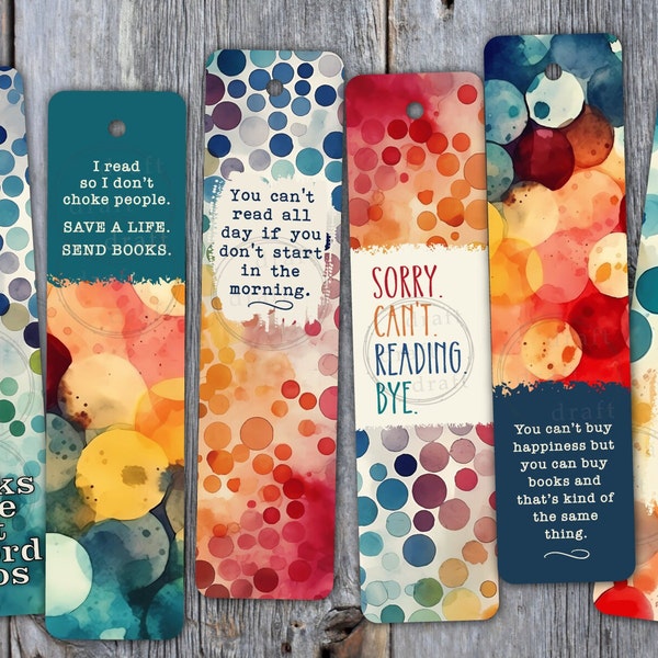 6 FUNNY Bookmark Designs • Ink Polka Dots • Assorted Snarky • Includes 2 Sizes for Each • Digital Download • Sublimation File png