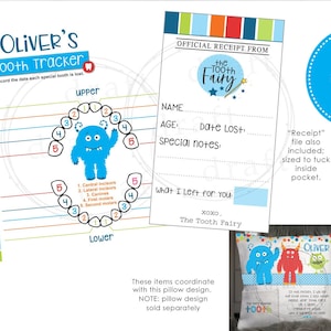 MONSTERS - Dent Tracker et reçu - Enregistrez les dents perdues et laissez un reçu • Impression sur papier pour compléter le coussin de fée des dents • Fichier png