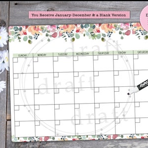 Monthly Calendar Designs ==> 13 Designs - Print on Paper or Dry Erase ...