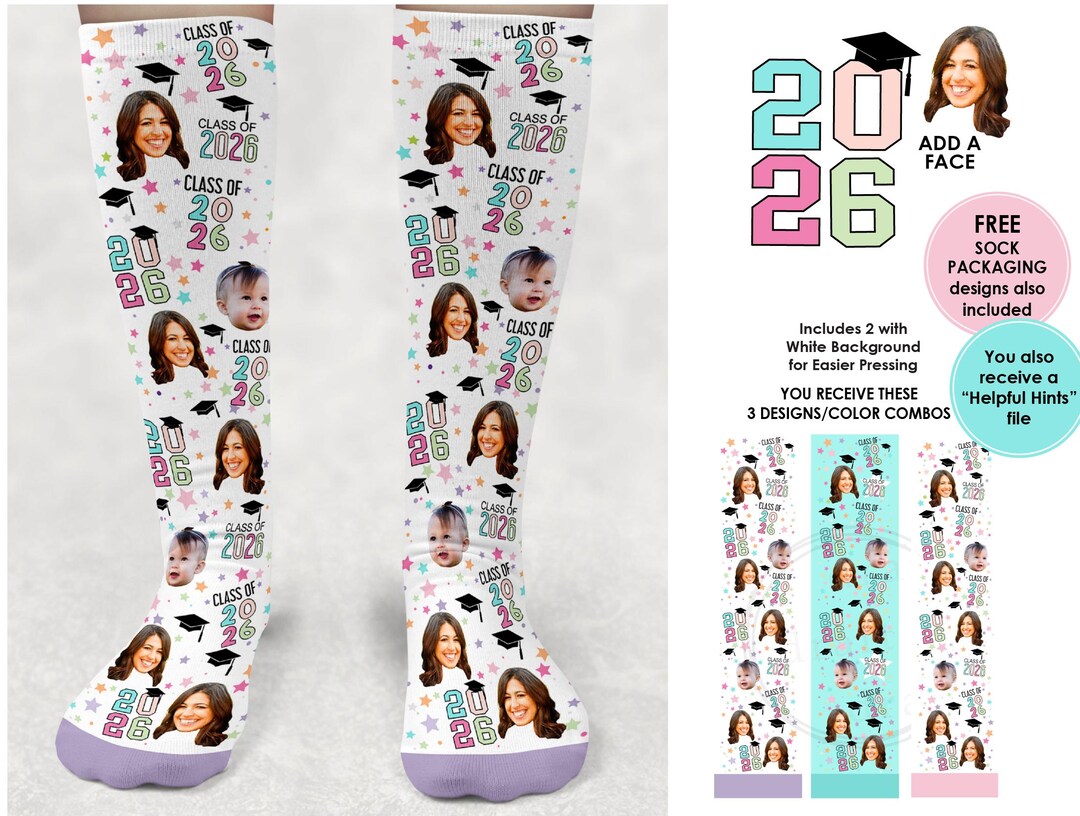 2026 GRADUATION SOCKS Designs - Add a Face • Pastel • Personalize W ...