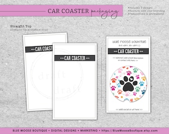 CAR COASTER PACKAGING Design • Straight Top Edge • Singles • Car Coasters Template • Cut & Print or Hand-Trim •Template Sublimation File png