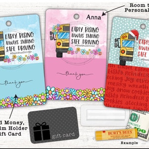 3 diseños de tarjetas de regalo para CONDUCTOR DE AUTOBÚS ESCOLAR • Floral • Efectivo, bálsamo labial o soporte para tarjetas de regalo • Archivo de descarga digital por sublimación png