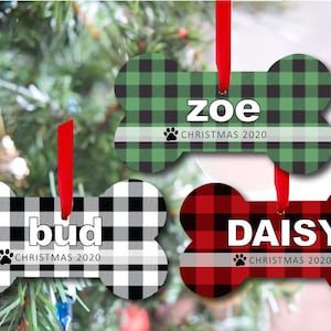 3 Dog Bone Designs • Buffalo Plaid Dog Bone Ornament • Space to Personalize • Dogs • Sublimation Digital Download Design png