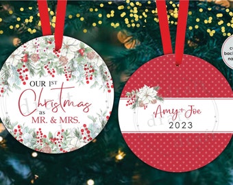 1st Christmas Married • 2 Designs • Mr & Mrs • Married • Round Christmas Ornament • Circle • Sublimation Digital Design File Png
