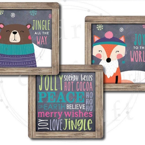 BUNDLE of 3 Designs: Happy Holiday Animals • Bundle of 3 • 6x6 Square Christmas Ornament Designs • Digital Download Template Sublimation png
