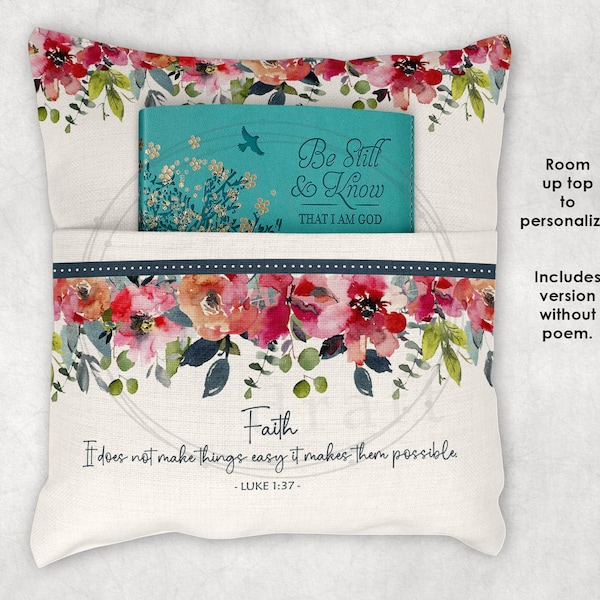 FAITH • Book Pillow Design • 9"H Pocket • Luke 1:37 Bible Verse • Floral Flowers • Sublimation Designs • png Files Digital Download