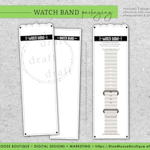 EMBALAGEM DA BANDA DE RELÓGIO - Borda superior reta • Adicione sua marca • Modelo • Imprimir e cortar ou aparar à mão • Arquivo de sublimação de modelo png