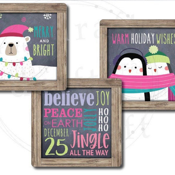 BUNDLE of 3: Happy Holiday Animals • 6x6 Square Christmas Ornament Designs • Download Template Sublimation Designs - png - Digital Download