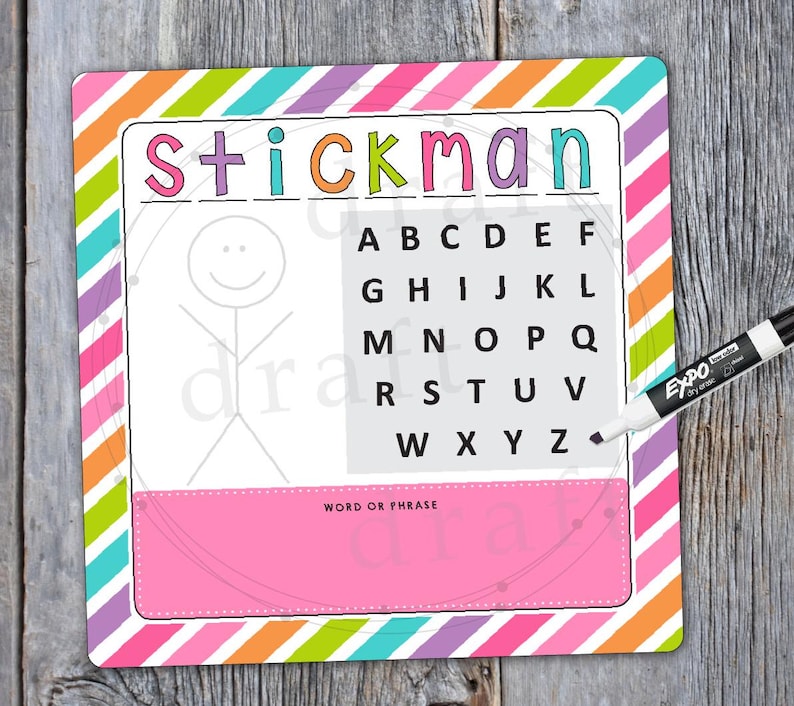 Stickman Lettering STICKMAN Design • Whimsy Colors • 6x6 Game Square Dry Erase Board ...