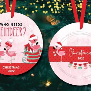 Flamingo Christmas Ornaments - 2 Designs - Christmas • Round/Circle ==> Sublimation Digital Download Design File PNG