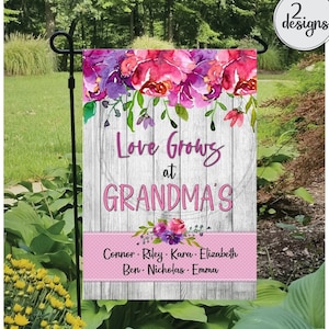 LOVE GROWS at GRANDMA&#39;s • 2 Designs • Flag Design • Flowers, Floral Rustic Farmhouse • Download Sublimation Design - png