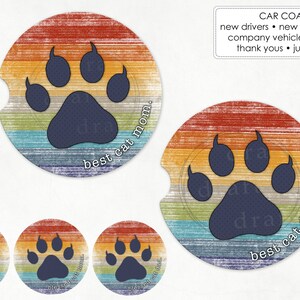 猫好きのための車用コースターデザイン 5 点 • 最高に素敵な猫のお父さん、猫のお母さん、空白 • ビンテージの夕日 • デジタルダウンロード • 昇華デジタルファイル png