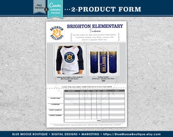 2 PRODUKT • Fundraiser Bestellformular Design • Einzelne Seite • DIY 2-fach • 2-fach • Spirit Wear Verkäufe • Flyer Vorlage • Digital Download Dateien png