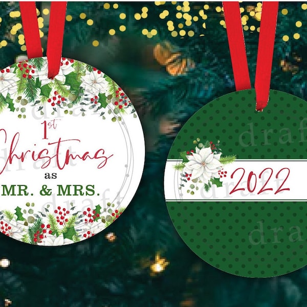 1st Christmas MR. & Mrs. • 2 Designs • Round Christmas Ornament • Mr and Mrs - Circle ==> Sublimation Download Digital Design File Png