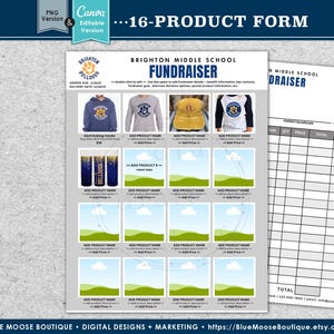 16 PRODUCT • Fundraiser Order Form Design • DIY 16-Up • Canva • Sales • PTA Flyer Templates • Digital Download Files png