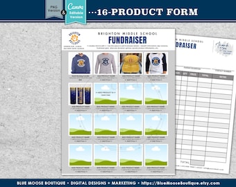 16 PRODUKT • Fundraiser Bestellformular Design • DIY 16-Up • Canva • Verkäufe • PTA Flyer Vorlagen • Digitaler Download Dateien png