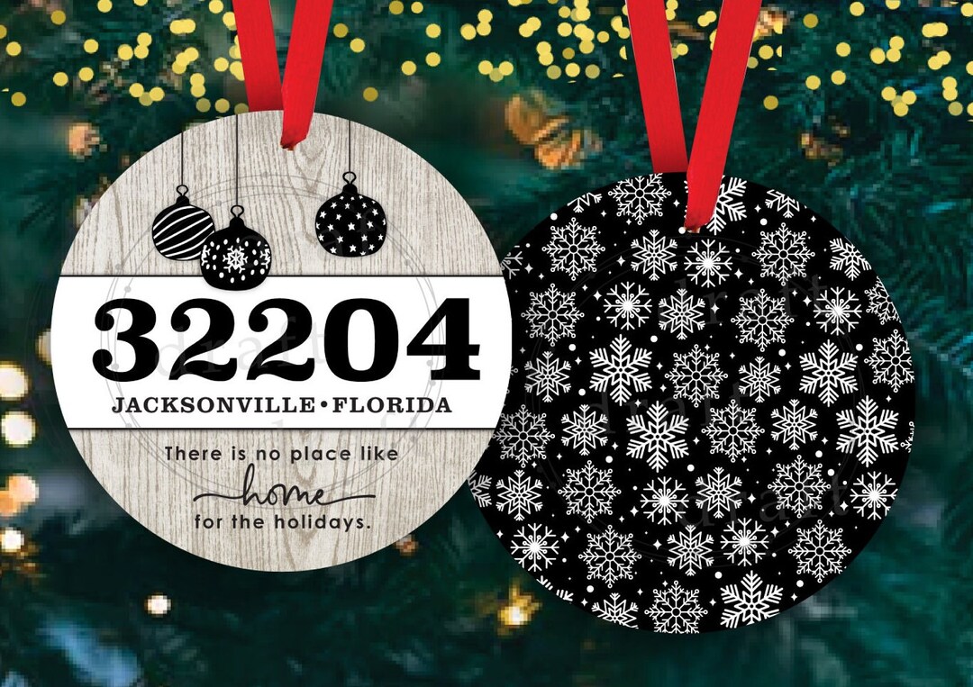 Round ZIP CODE Christmas Ornament Designs Circle Rustic Black & White Personalize Sublimation