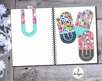 3 Big Paper Clip Designs • Paperclip • Spring Flowers • Whimsical • Jumbo Size, Oversized • Digital Download Sublimation File png
