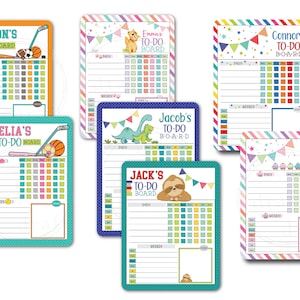 Bundle ==> TO-DO / CHORE Board • 7 Personalized Summer Dry Erase Board • Dino, Sloth, Sports, Brights • Design - Sublimation File png