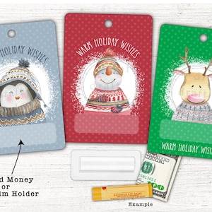 3 modèles de cartes-cadeaux pour Noël • Animaux météo pull • Porte-monnaie roulé ou baume à lèvres • Fichier PNG à téléchargement numérique par sublimation