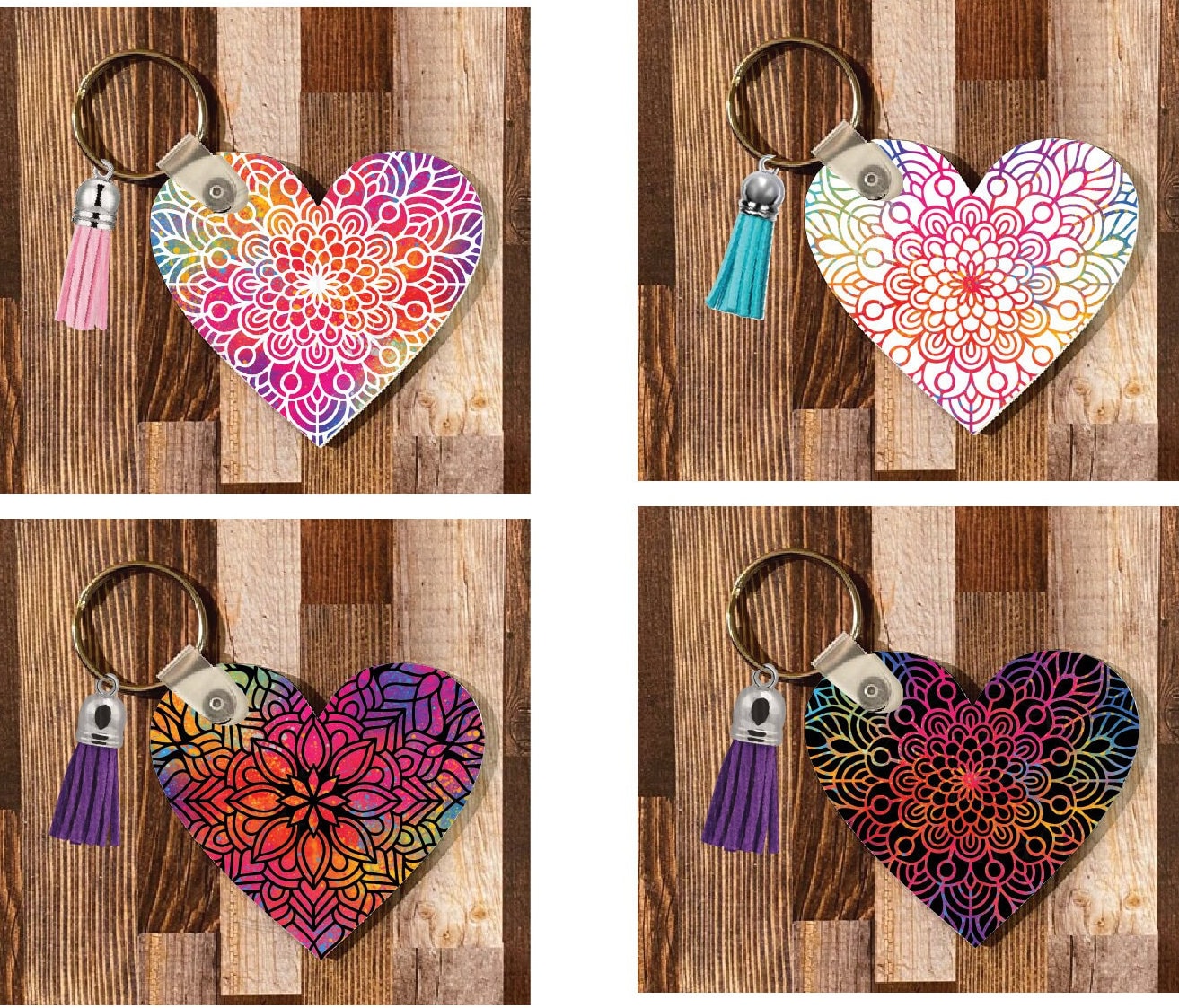 4 Heart Mandala Designs • Versatile Keychain Designs • Sublimation