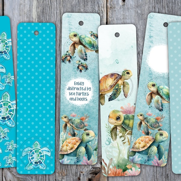 6 SEA TURTLE Bookmark Designs • Book Lover • Turtles • Sea • Includes 2 Sizes for Each • Digital Download • Sublimation File png