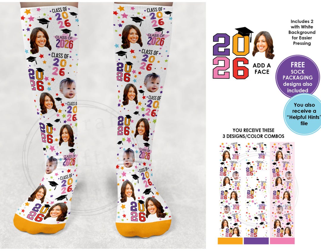2026 GRADUATION SOCKS Designs - Add a Face • Whimsy • Personalize W ...