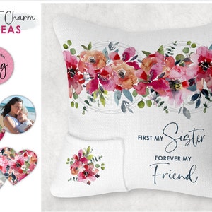 Mom and Sister Floral &#39;Pillow with a Pocket&#39; Design • Add Pocket Charms • Photos • Digital Download • Template Sublimation Files pngs